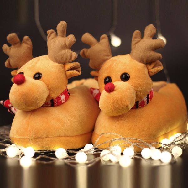 

cute christmas elk animal soft home warm cotton slippers comfort solid color indoor floor slippers christmas, Black