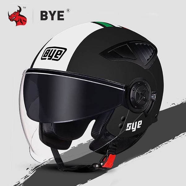 

bye motorcycle helmet chopper 3/4 open face vintage helmet moto casque casco capacete men women scooter double lenses dot