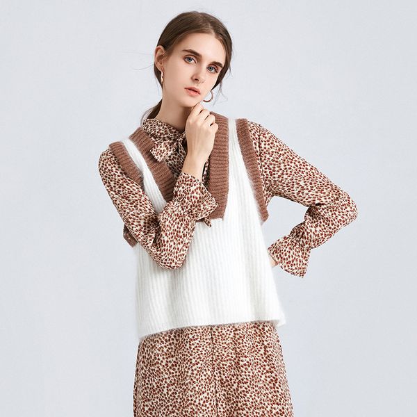 

autumn women sweater waistcoat 2019 korean womens elegant student v-neck pullover knitting outerwear ves vest, sleeveless, Black;white