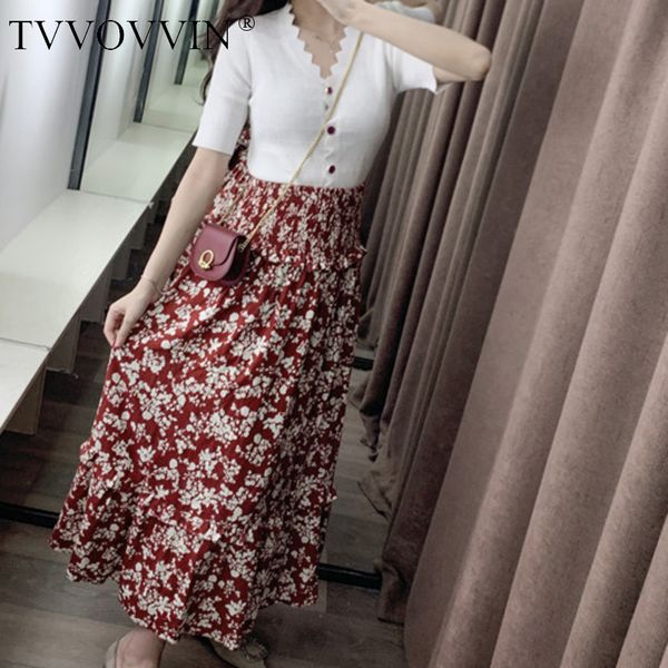 

womenga 2020 new wihite knitting blouse+skirt print button short elatic waist ruched women's loose casual shirt streetwear a093, White