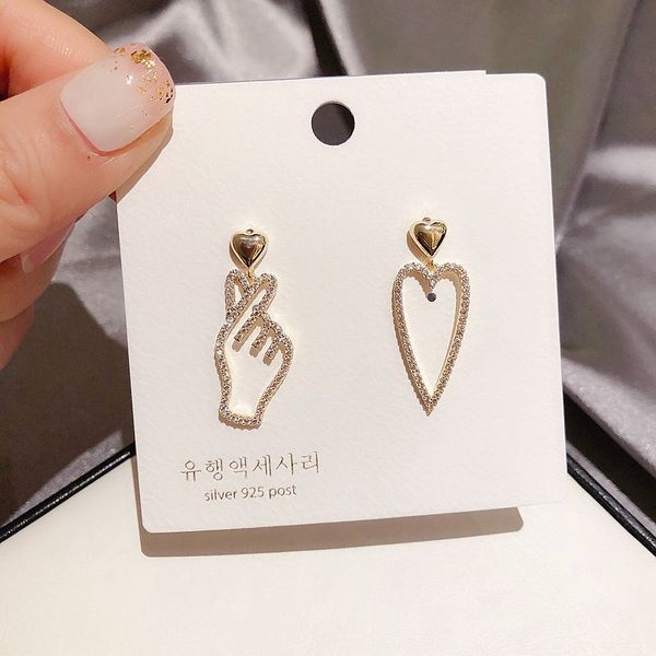 

migga micro cubic zircon paved gesture heart earrings women jewelry gold color cz crystal dangle earrings, Silver