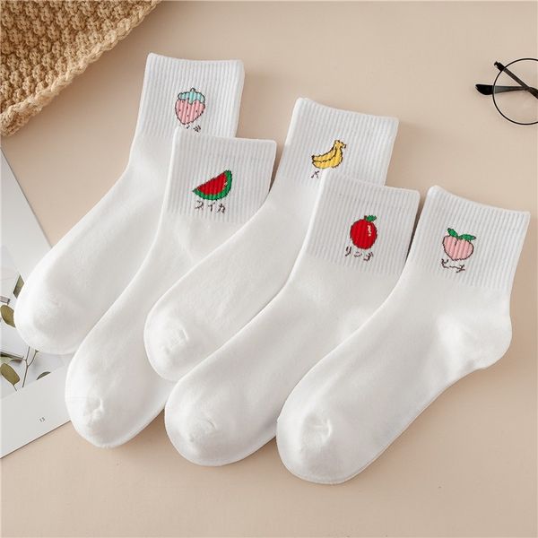 

cute art socks cartoon fruit embroidery peach strawberry watermelon banana pattern korean harajuku funny socks women, Black;white