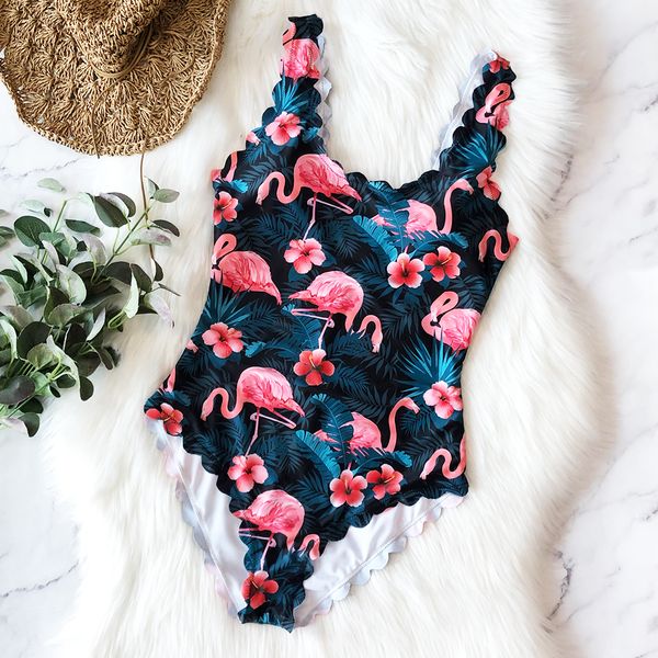 

2020 new women one piece swimsuit floral printed swimwear ruffle flower monokini push up bodysuit summer bain bathing suit, White;black