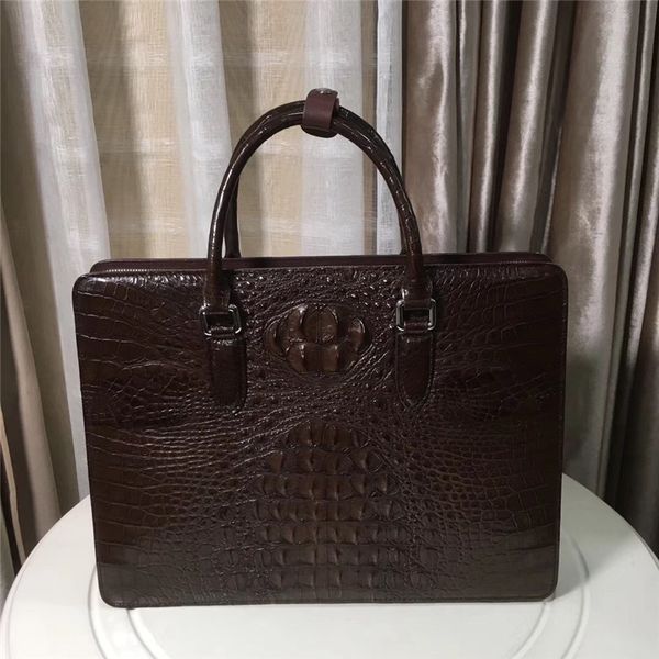 

password lock closure genuine crocodile skin large 15'' lapbriefcase authentic alligator leather male handle handbag