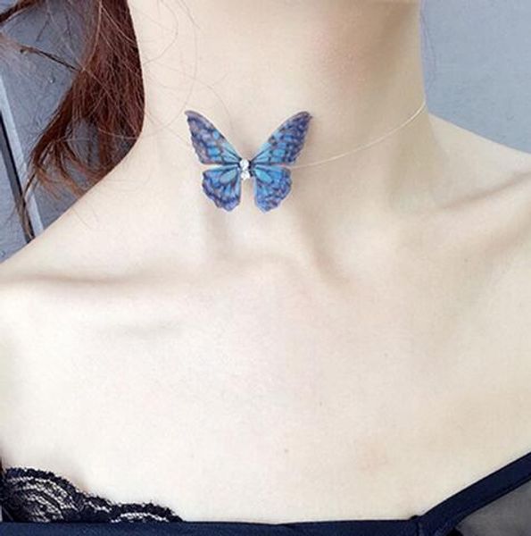 

2018 новый элегантный кристалл красочный 3d бабочка чокеры ожерелье невидимая рыба линия шелковые ожерелья для женщин подарок, Silver