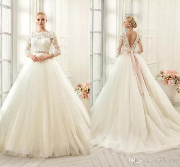 

урожай с длинными рукавами осень осень свадебные платья sexy v cut backless line line шеи аппликации шеи топ длинные свадебные платья с пояс, White