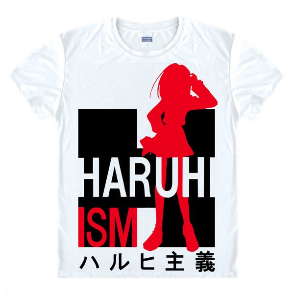 

anime shirt the melancholy of haruhi suzumiya t-shirts multi-style short suzumiya haruhi cosplay motivs shirts tee-style141-no13, White;black
