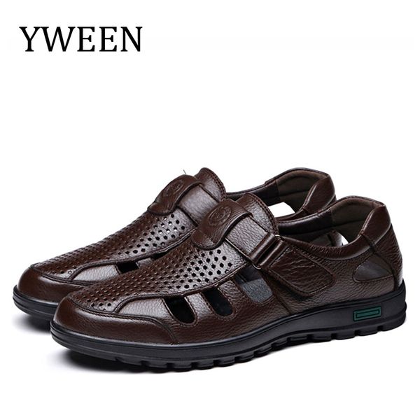 

yween big size men sandals fashionable leather sandals men outdoor casual shoes breathable fisherman shoes men beach shoes y200702, Black