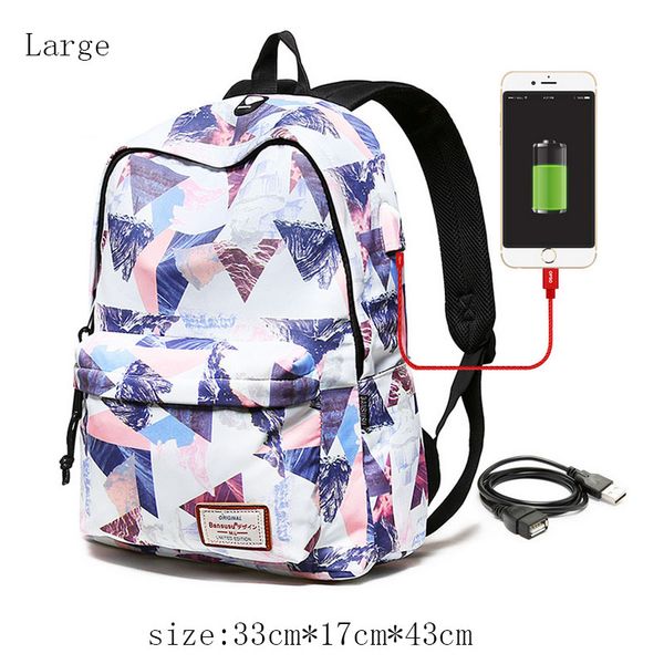 

women external usb charge backpack girls 15.6" lapbackpack for boy school notebook bag waterproof travel for teens