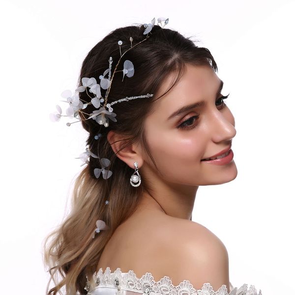 

m mism womens white flowers with leaves pearl headband hair accessories wedding wreath princess ladies garland bride headwear