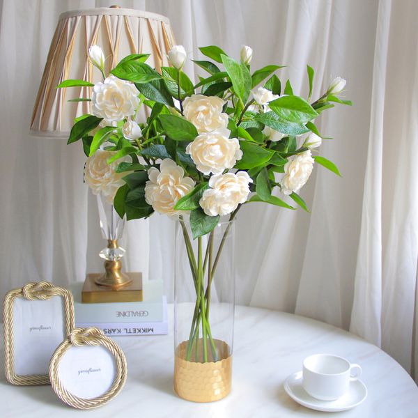 

1pc 2 heads artificial camellia silk flowers wedding camellia flower branch romantic for home drawing room diy party decoration