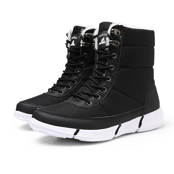 

2019 men boots winter with fur warm snow high boots waterproof army men fashion ankle shoes new large size 48, Black