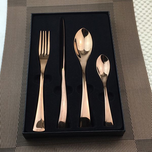

100% бренд 4 / set розового золота из нержавеющей стали столовых приборов с gift box western luxury silverware ужин вилок s пунами нож box н