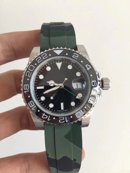 

rubber strap mechanical man watch automatic stainless steel watchcase black face watch 178, Slivery;brown
