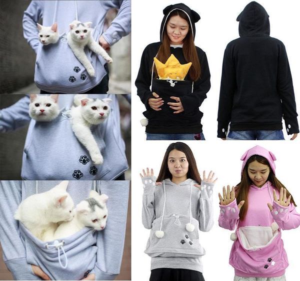 

kangaroo pet dog cat holder carrier hoodies coat pouch large pocket hoodie, Black