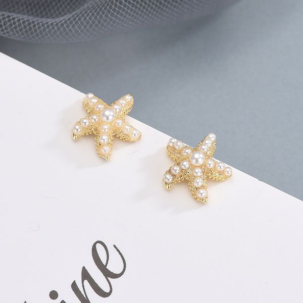 

east gate pure silver pearl sea star серьги темперамент pentagram звезды серьги небольшой дизайн показывает тонкое лицо и личность, Golden;silver