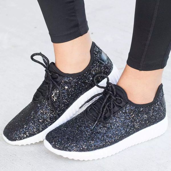 

women flats bling ladies sneakers spring lace up woman casual comfortable women's breathable female fashion shoes plus size 2020, Black