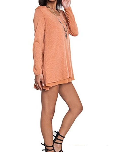

umgee usa women's long sleeve layer flared tunic dress, Black;gray