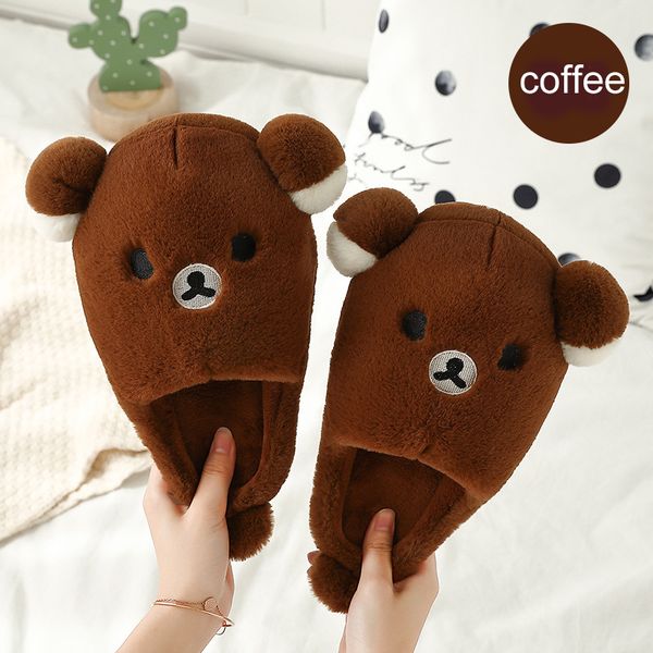 

woman winter slippers casual plus size 53-55 flock non slip women flat slippers home tpr bear pattern fur women, Black