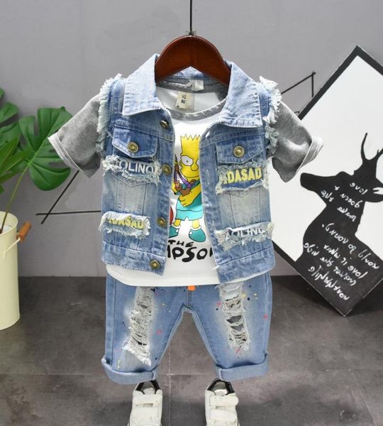 

baby boy clothing set симпатичные летние футболки мультфильм дети мальчики одежда шорты костюм для детей наряд джинсовый наряд 2-7 лет, White