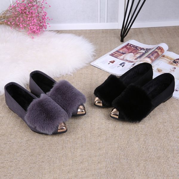 

новый стиль поддельные плоский указал свободна обувь плюс бархат обуви, Black