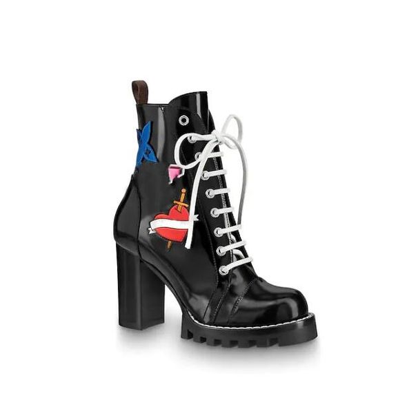 

women's leather boots 1a2y7w star trail popular thick heel black leather shoelaces vulcanizate outsole luxury martin0