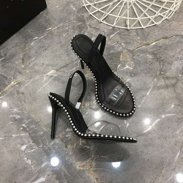 

selling womens classic spring/summer see-through ball lace leather sandals with high-heeled pointed toe sandals, with original boxes, Black