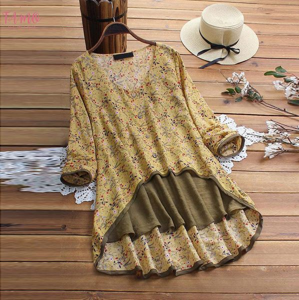 

blouse women casual irregular floral print patchwork long sleeve shirt blusen damen blouse chemisier femme woman blouses, White