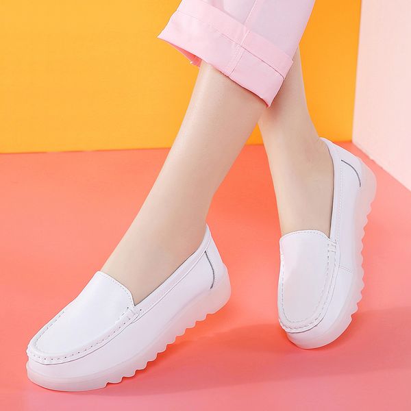 

women casual flat shoes ballerina shoes genuine leather lace up walking for women white ladies a8026, Black