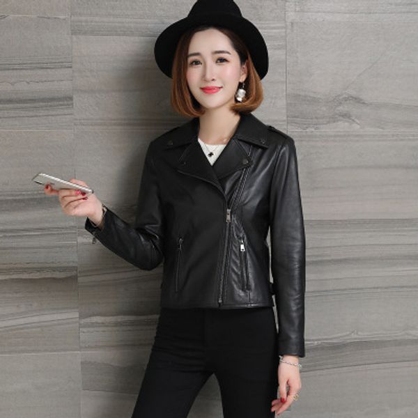 

2018 new fashion genuine sheep leather jacket h52, Black