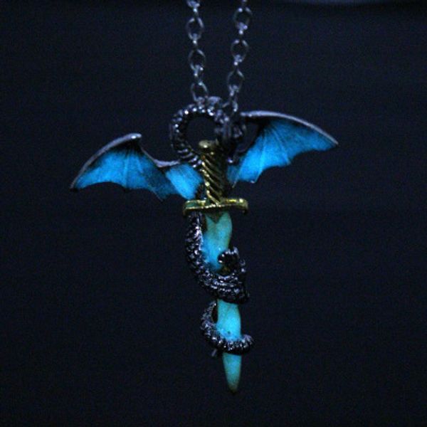 

luminous vintage dragon sword pendant necklace titanium steel pendant necklace jewelry glow in the dark 442, Silver