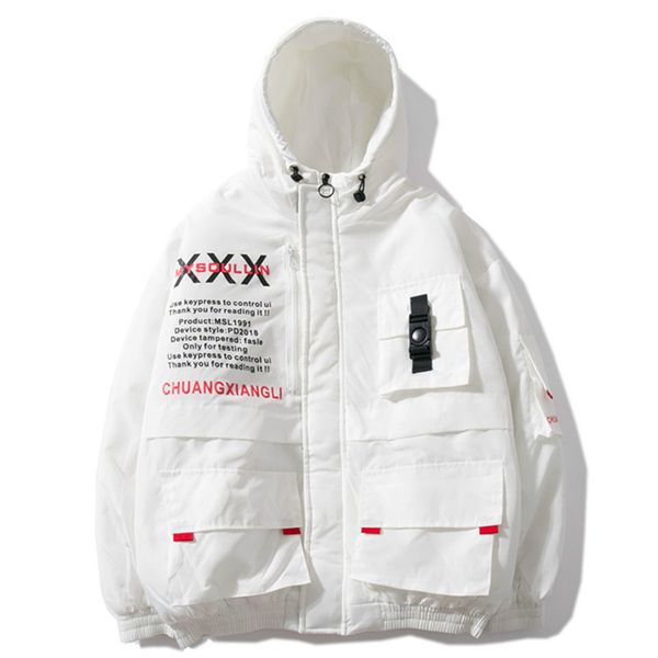

hip hop jacket parka winter thick warm outwear men windbreaker harajuku puffer hooded coat parka casual streetwear, Black