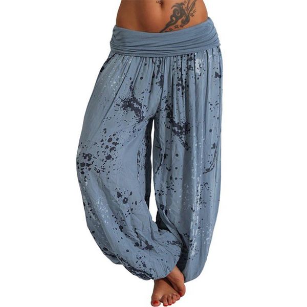 

summer bohemian pants ladies high waist wide leg harem pants plus size vintage loose boho floral baggy trousers women gymwear, Black;white