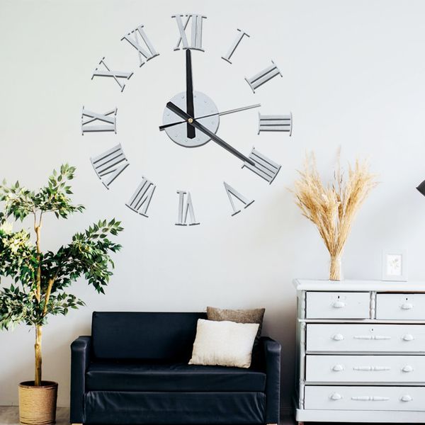 

2019 new clock watch wall clocks horloge 3d diy acrylic mirror stickers home decoration living room quartz needle home art decor