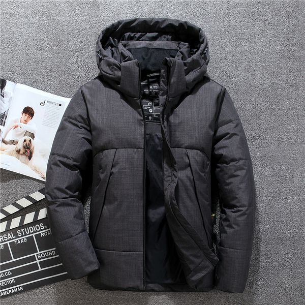

2019 winter new men's thick warm down jacket fashion casual hooded white duck down coat male brand clothes, Black