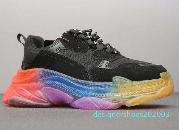 

paris 17fw triple-s sneaker mens and womens rainbow bottom designer shoes triple s clear sole white green luxury designer trainers 12, Black