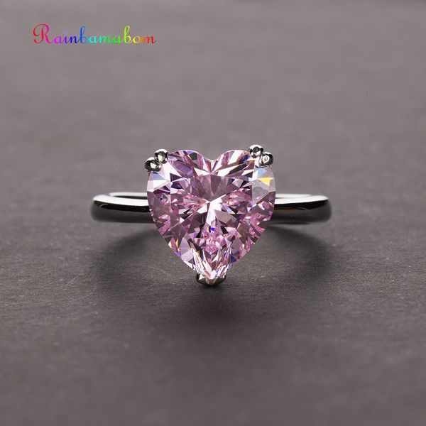 

rainbamabom 925 sterling silver love heart created moissanite gemstone wedding engagement ring diamonds band jewelry wholesale, Golden;silver