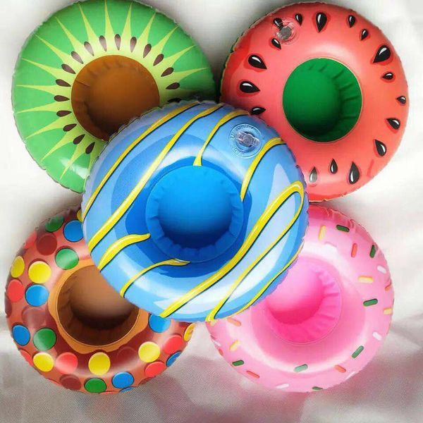 

fruit inflatable cup holder donuts kiwi watermelon drink cellphone snacks float coasters for summer swimming pool beach party supplies