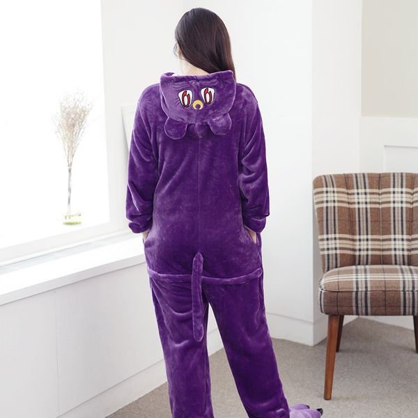 

women kigurumi purple moon cat pajamas sets flannel animal hood pajamas winter onesies nightie pyjamas sleepwear homewear, Blue;gray