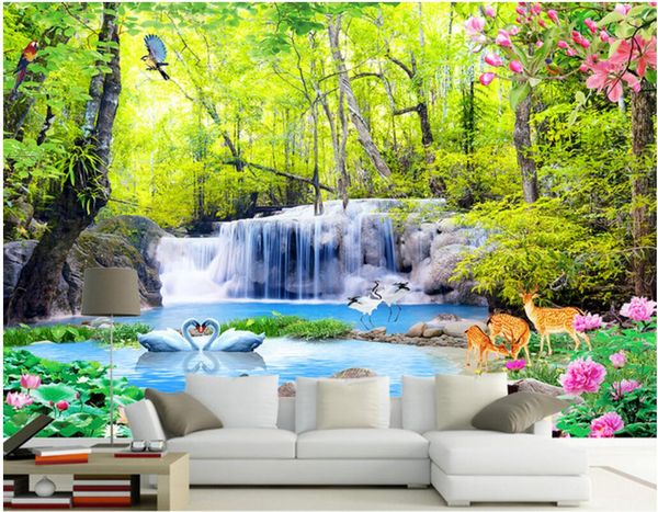 

wdbh 3d wallpaper custom p mural forest waterfall landscape tv background home decor living room 3d wall murals wallpaper for walls 3 d