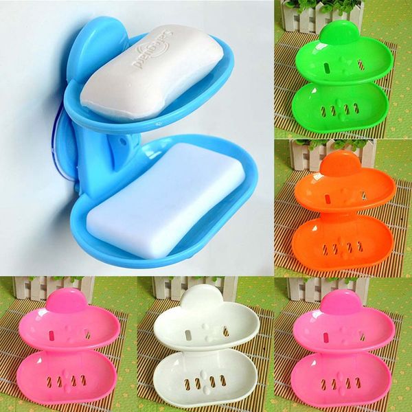 

double sucker soap box wander double layers soap box bathroom dish sucker holder container drain and trace