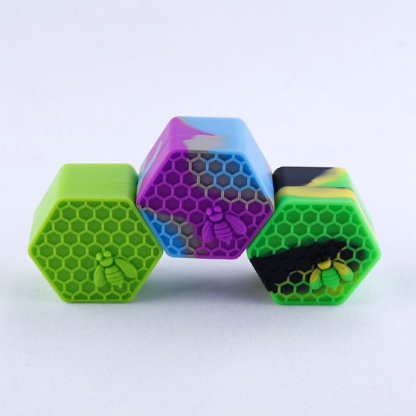 

Nonstick Honeybee wax containers 26ml hexagon honey bee silicone container food grade jars dab tool storage jar oil holder 10 colors