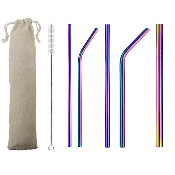 

uniturcky 5pcs reusable straw colorful drinking straws metal straw stainless steel diameter 6/8/12mm drinkware 1brush 1bag
