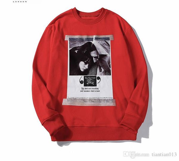 

2019 хип-хоп лучшее качество моды осени дизайнер бренд мужского письмо толстовка пуловер с капюшоном хлопка случайного свитера, Black