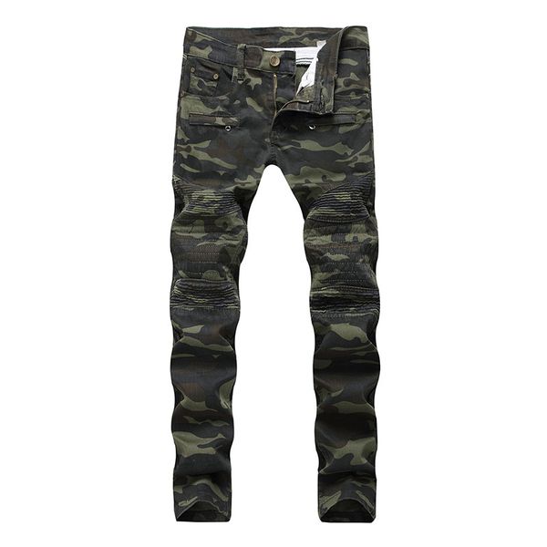 

men's jeans kiovno ripped biker trousers camouflage straight motorcycle denim pants for male size 28 -40, Blue