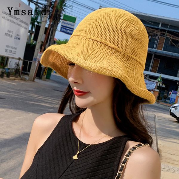 

ymsaid 2020 new fashion women hat korea style packable wide brim hat anti-uv adjustable ladies floppy beach sun, Blue;gray