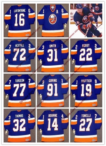 

мужская #16 пэт лафонтен нью-йорк айлендерс майк босси пьер туржон бутч горинг брайан троттье томас скк винтаж ретро хоккейная майка, Black;red