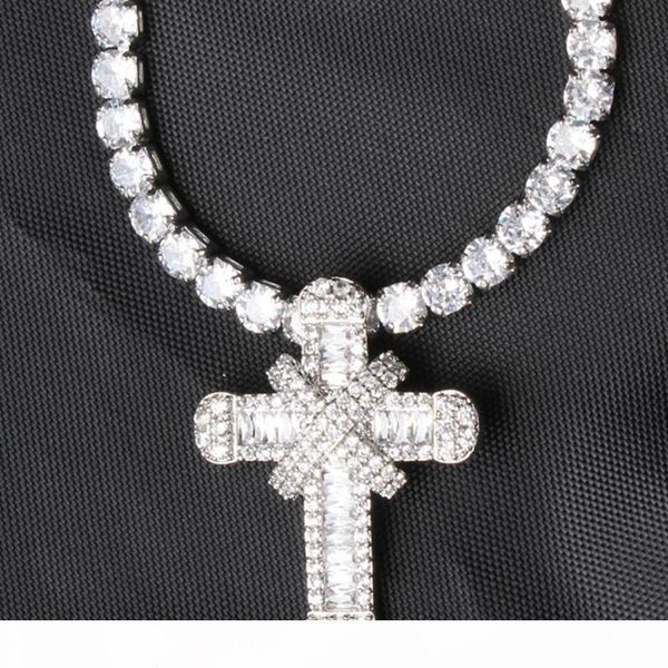 

customized 16 18 20 24 inch tennis chain hip hop cross pendant necklace ice out men women fashion jewelry