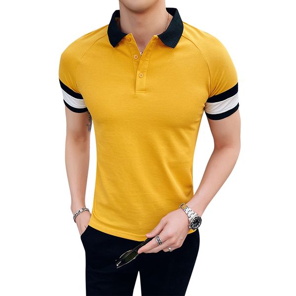 

summer 2020 men's short-sleeved shirt color matching british styleslim t-shirt men's cotton lapel shirt fashion, White;black