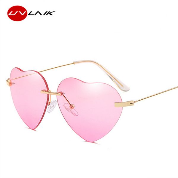 

uvlaik heart-shaped sunglasses women lolita rimless frame sun glasses clear transparent eyeglasses love heart frameless eyewear, White;black